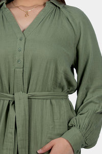 Thumbnail for Old Navy - Linen Belted Midi Shirt Dress
