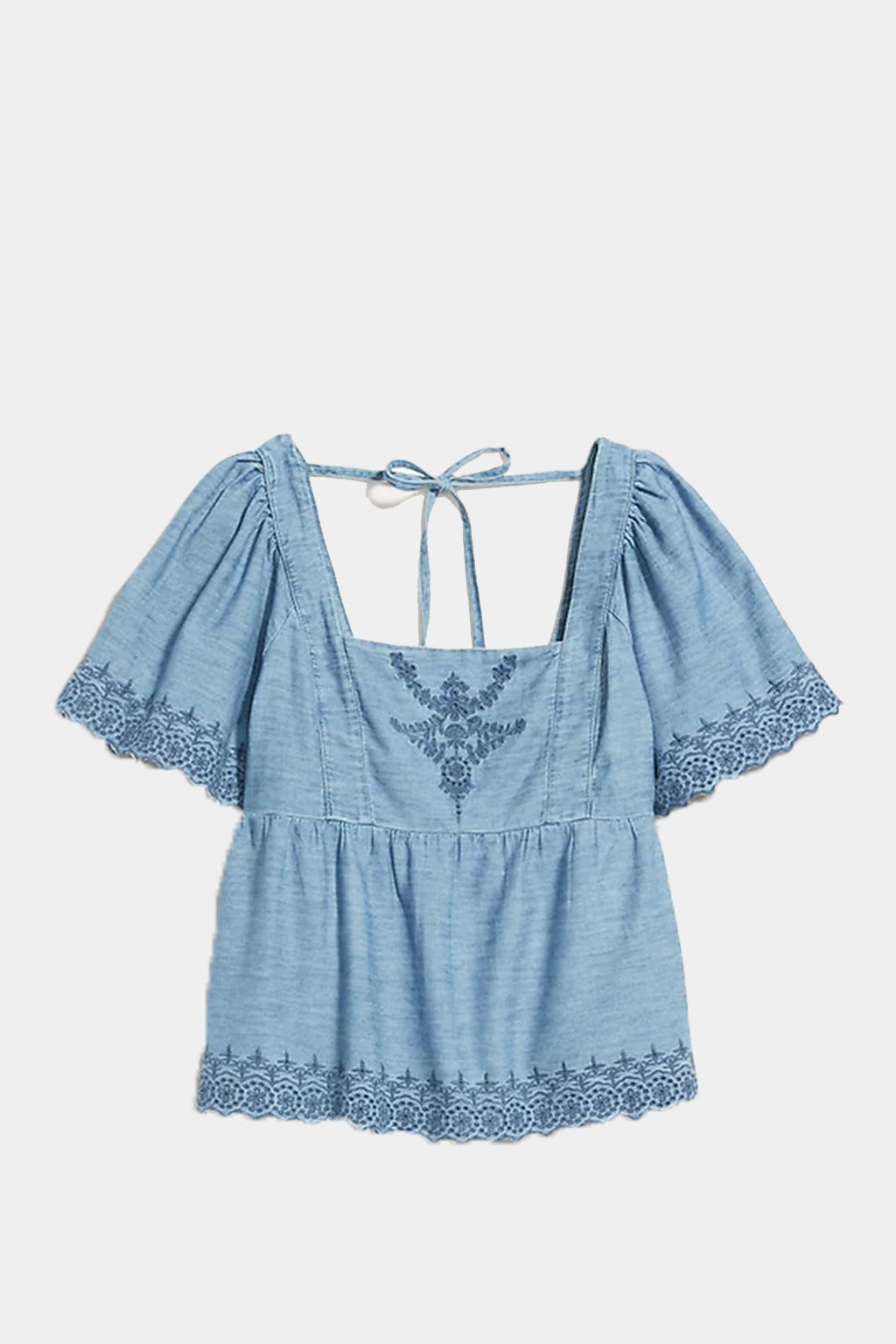 Old Navy - Flutter-sleeve Embroidered Tie-back Top