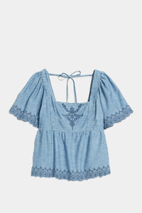 Thumbnail for Old Navy - Flutter-sleeve Embroidered Tie-back Top