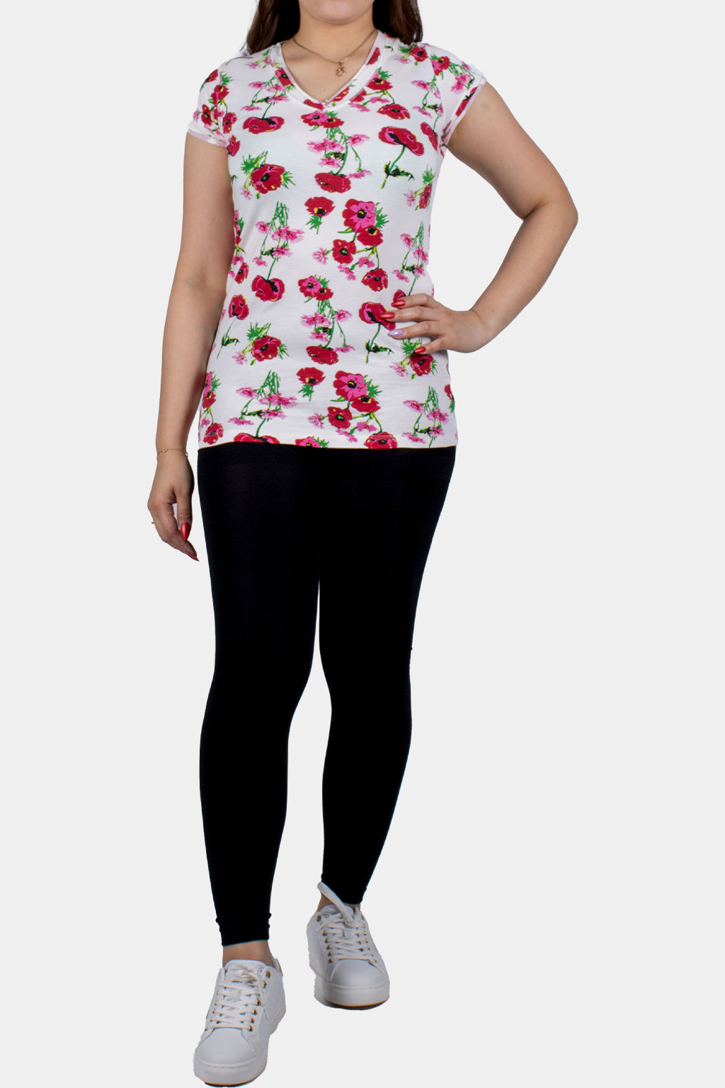Bianco Nero - Women's V-neck Shirt Floral Pattern