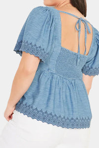 Thumbnail for Old Navy - Flutter-sleeve Embroidered Tie-back Top