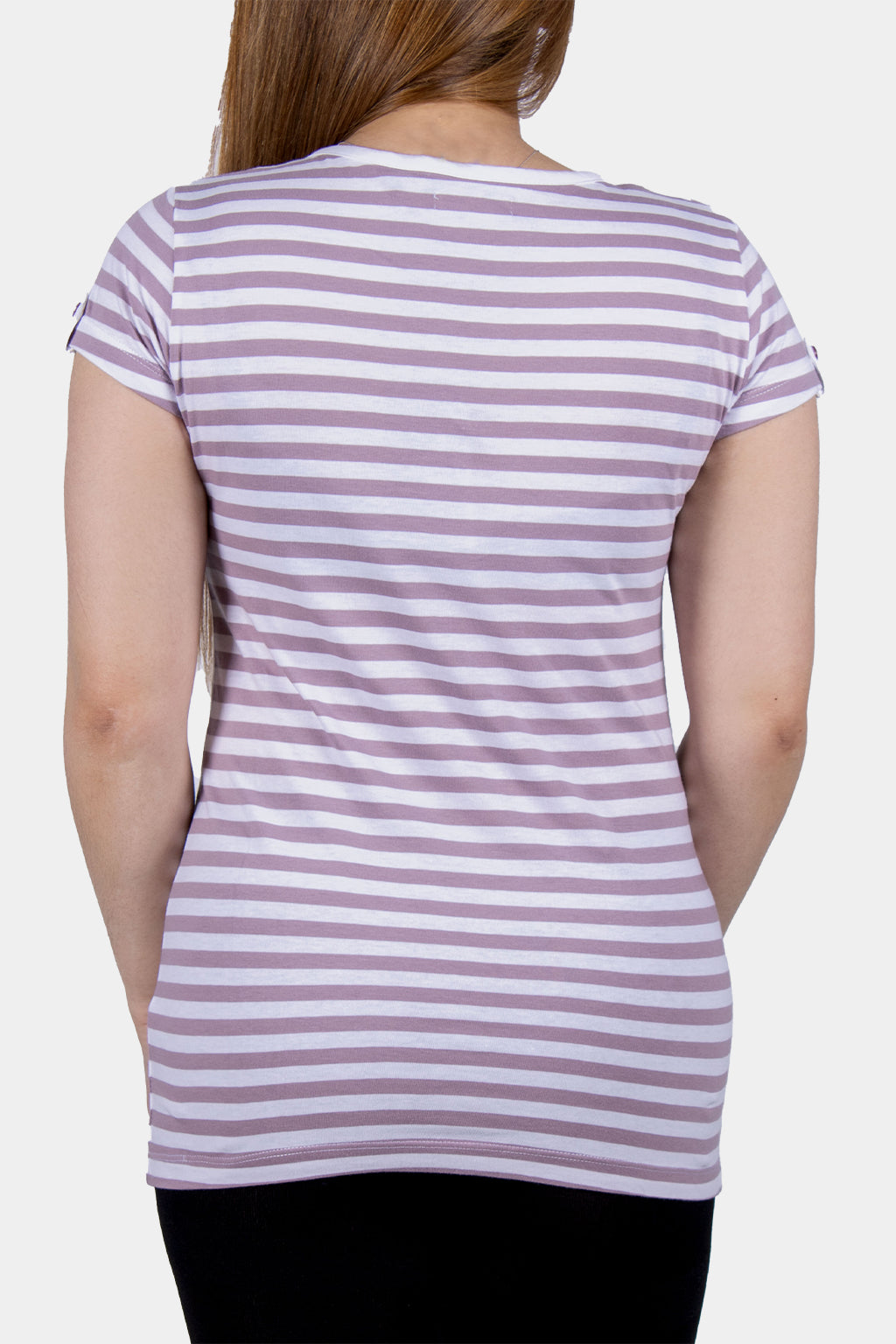 Bianco Nero - Women's V-neck Shirt Stripe Pattern