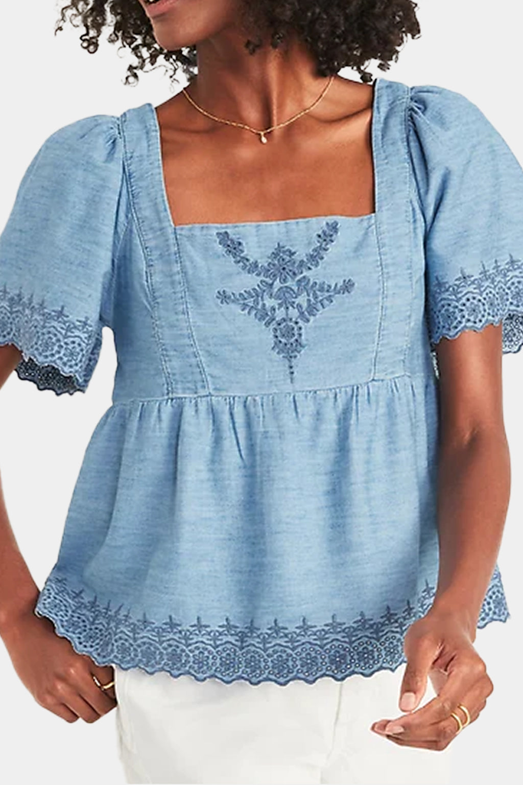 Old Navy - Flutter-sleeve Embroidered Tie-back Top