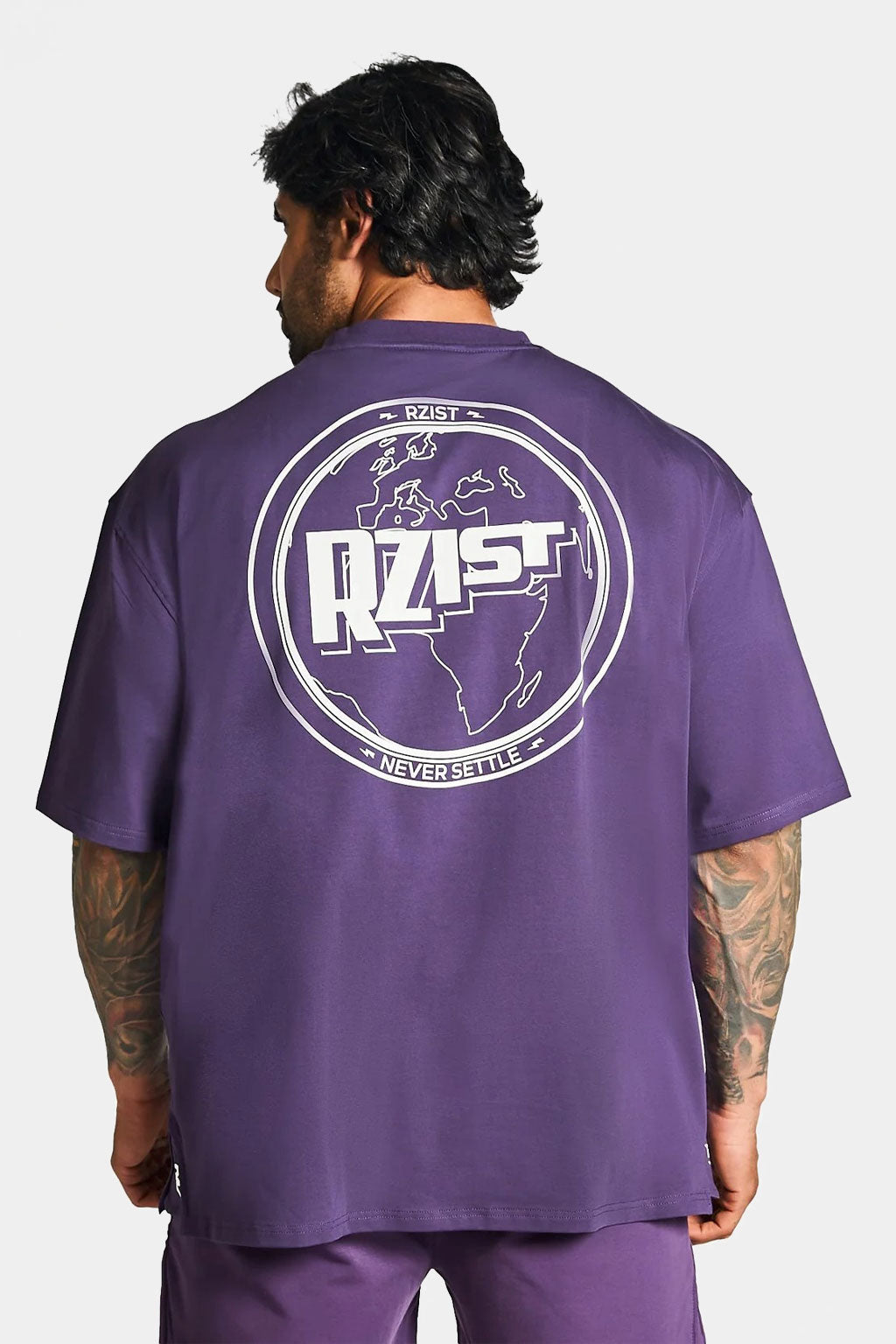 Rzsit - Never Settle Men's Purple Oversized Drop-shoulder T-shirt