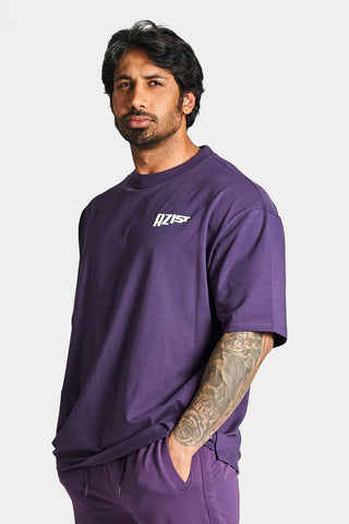 Rzsit - Never Settle Men's Purple Oversized Drop-shoulder T-shirt