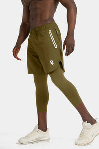 Thumbnail for Rzist - Men's 2-in-1 Capulet Olive Shorts With Long Tights