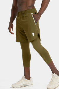 Thumbnail for Rzist - Men's 2-in-1 Capulet Olive Shorts With Long Tights