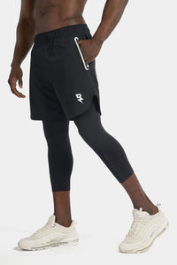 Thumbnail for Rzist - Men's 2-in-1 Capulet Olive Shorts With Long Tights