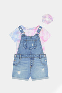 Thumbnail for F&F - Natural Denim Bibshort With Tie Dye T-Shirt Set