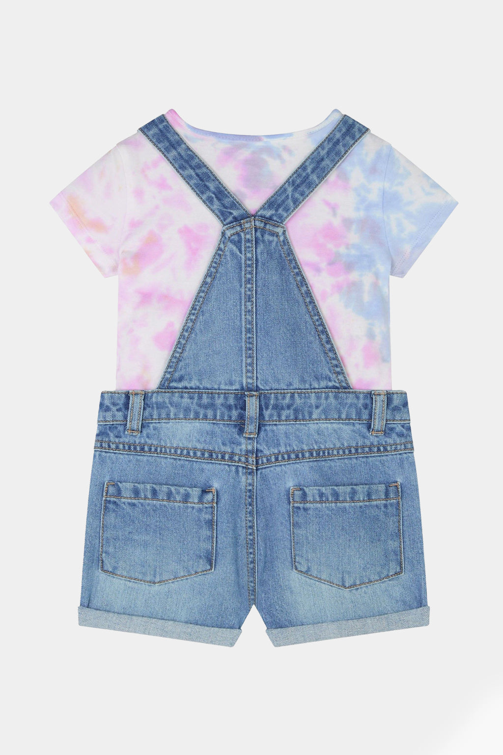 F&F - Natural Denim Bibshort With Tie Dye T-Shirt Set