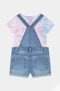 Thumbnail for F&F - Natural Denim Bibshort With Tie Dye T-Shirt Set