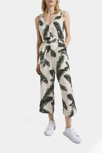 Thumbnail for Tom Tailor - Sleeveless Printed Linen Jumpsuit Ecru Tropical Leaves Design