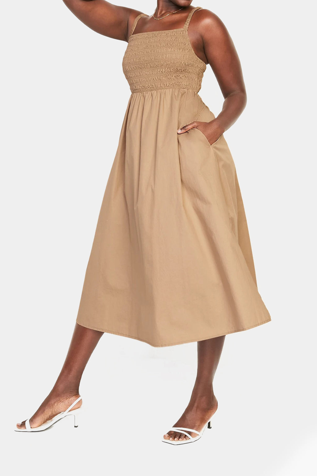 Old Navy - Fit & Flare Sleeveless Cotton-Poplin Smocked-Bodice Midi Dress