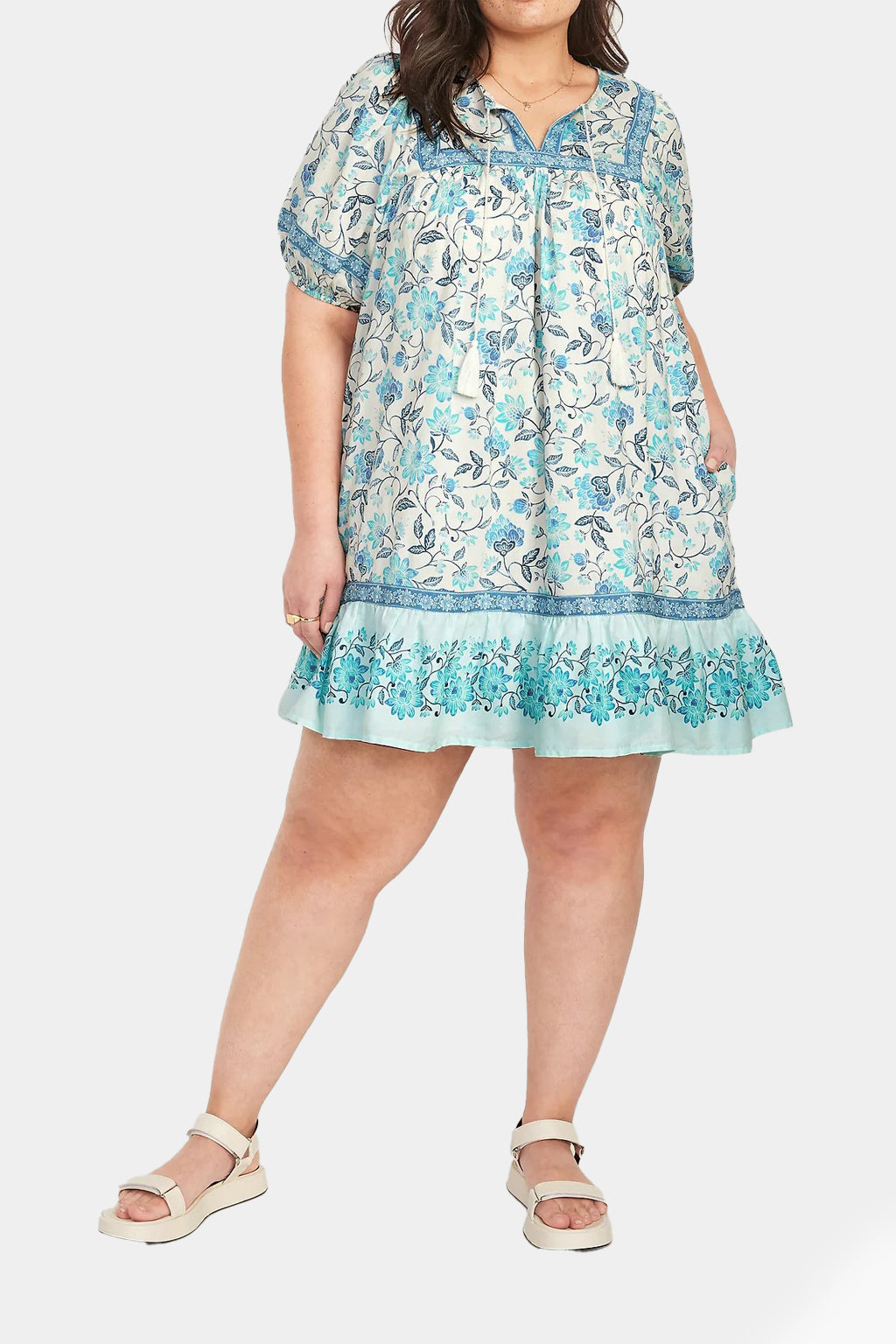 Old Navy - Puff-Sleeve Printed Mini Swing Dress