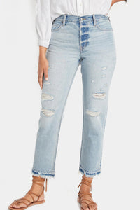 Thumbnail for Old Navy - High-Waisted Slouchy Straight Distressed Cut-Off Non-Stretch Jeans for Women