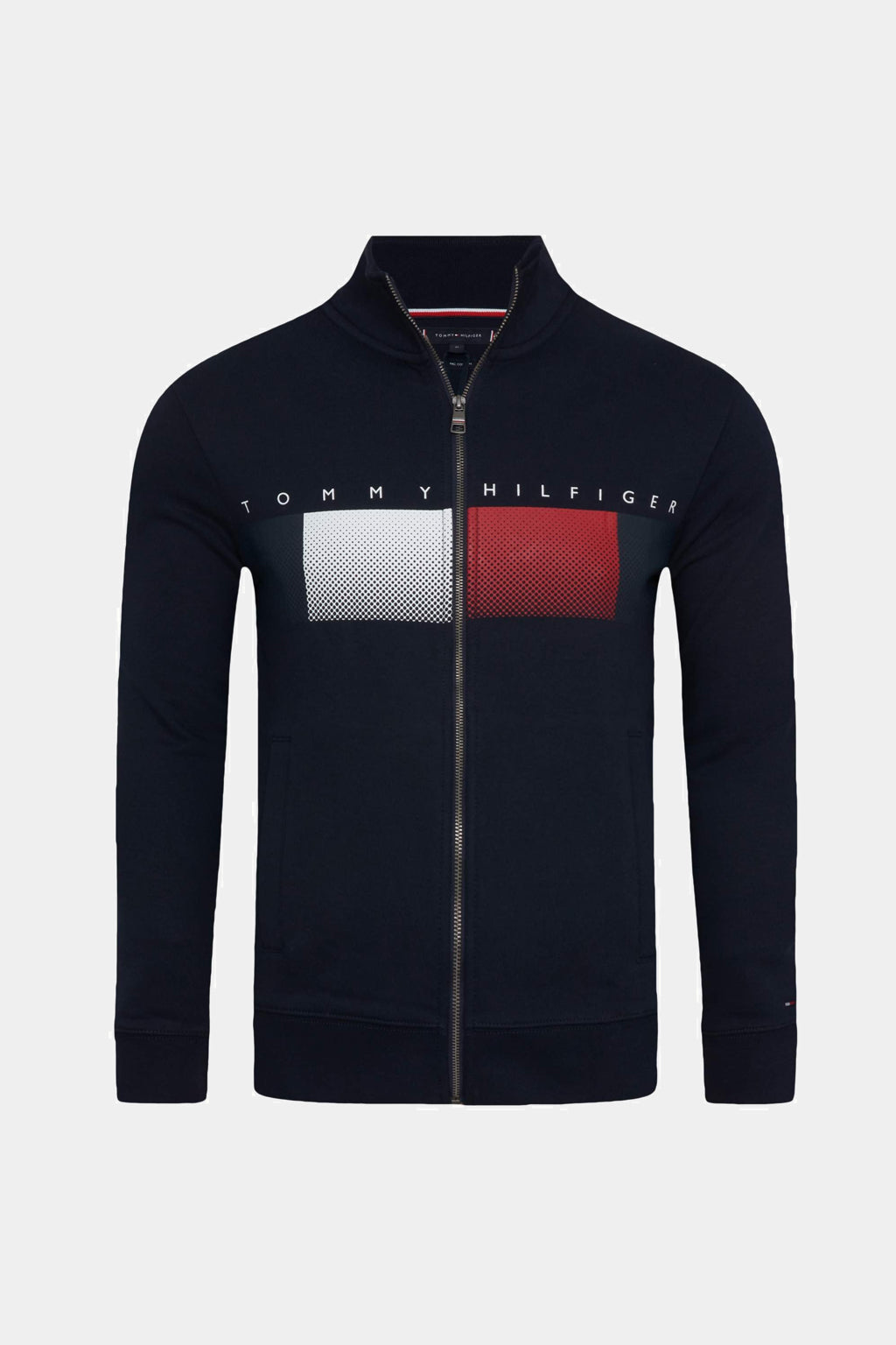 Tommy Hilfiger- Signature Flag Print Zip-Up Sweatshirt in Navy