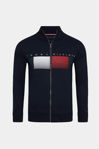 Thumbnail for Tommy Hilfiger- Signature Flag Print Zip-Up Sweatshirt in Navy