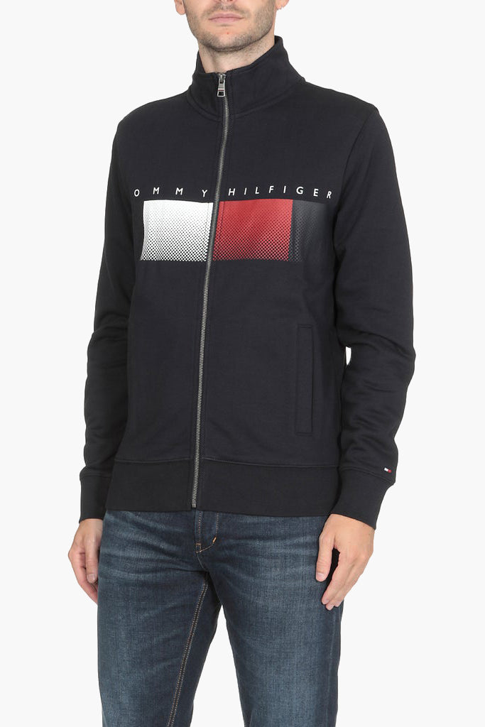 Tommy Hilfiger- Signature Flag Print Zip-Up Sweatshirt in Navy