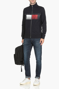Thumbnail for Tommy Hilfiger- Signature Flag Print Zip-Up Sweatshirt in Navy