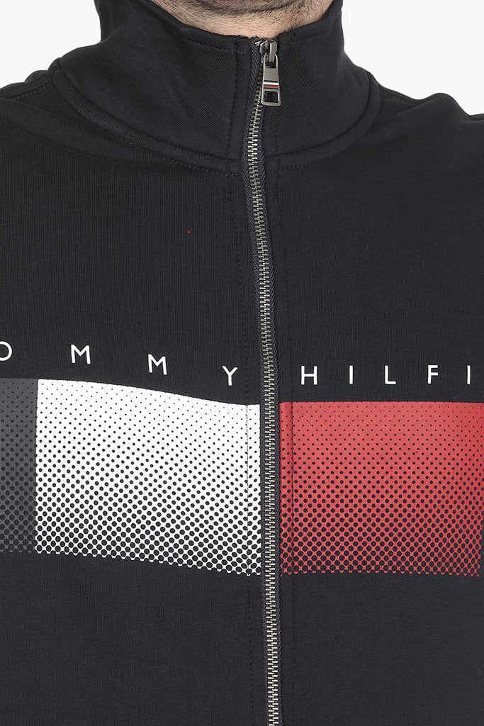 Tommy Hilfiger- Signature Flag Print Zip-Up Sweatshirt in Navy