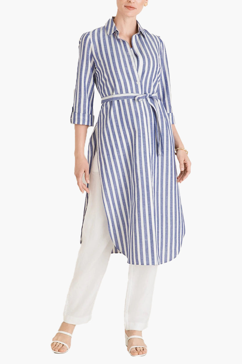 Chicos- Striped Linen-Blend Maxi Tunic