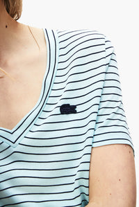 Thumbnail for Lacoste - Women's Crew Neck Striped Cotton T-Shirt